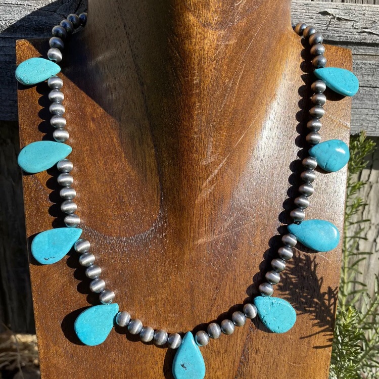 Sterlingsilverturquoise W Navajopearlsbeadnecklace